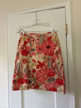 The Limited Floral A-Line Skirt in Coral, Cream and Pink